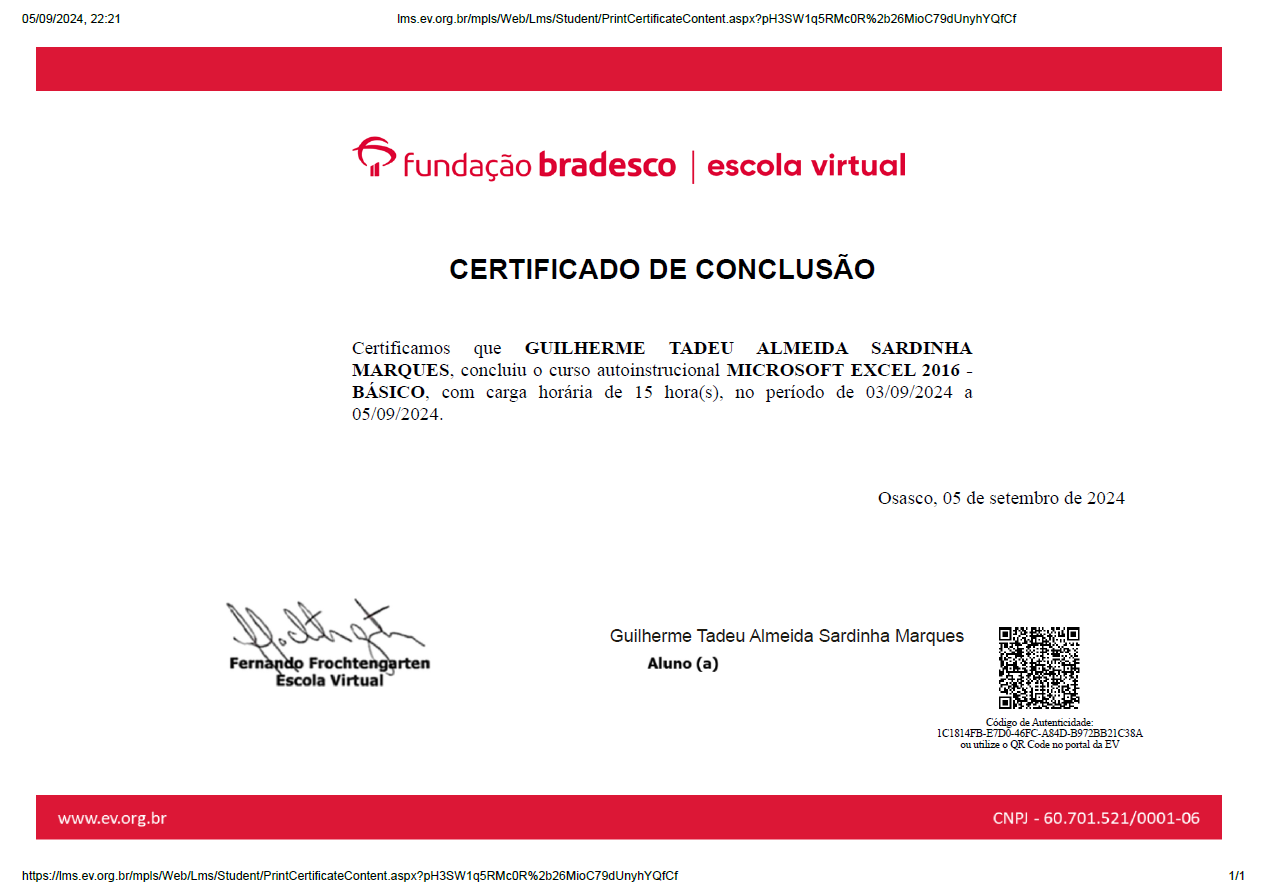 Certificado Excel