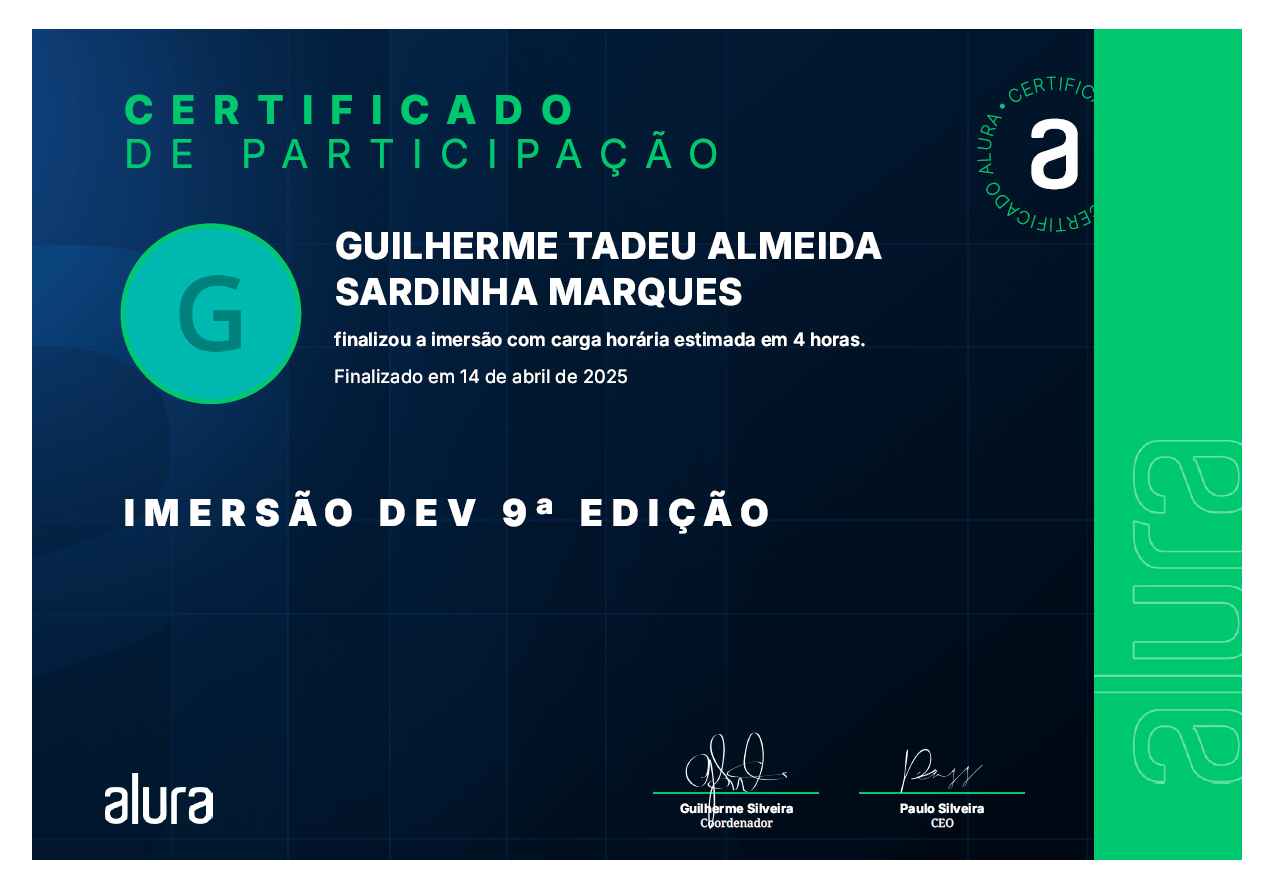 Certificado Imersão Alura