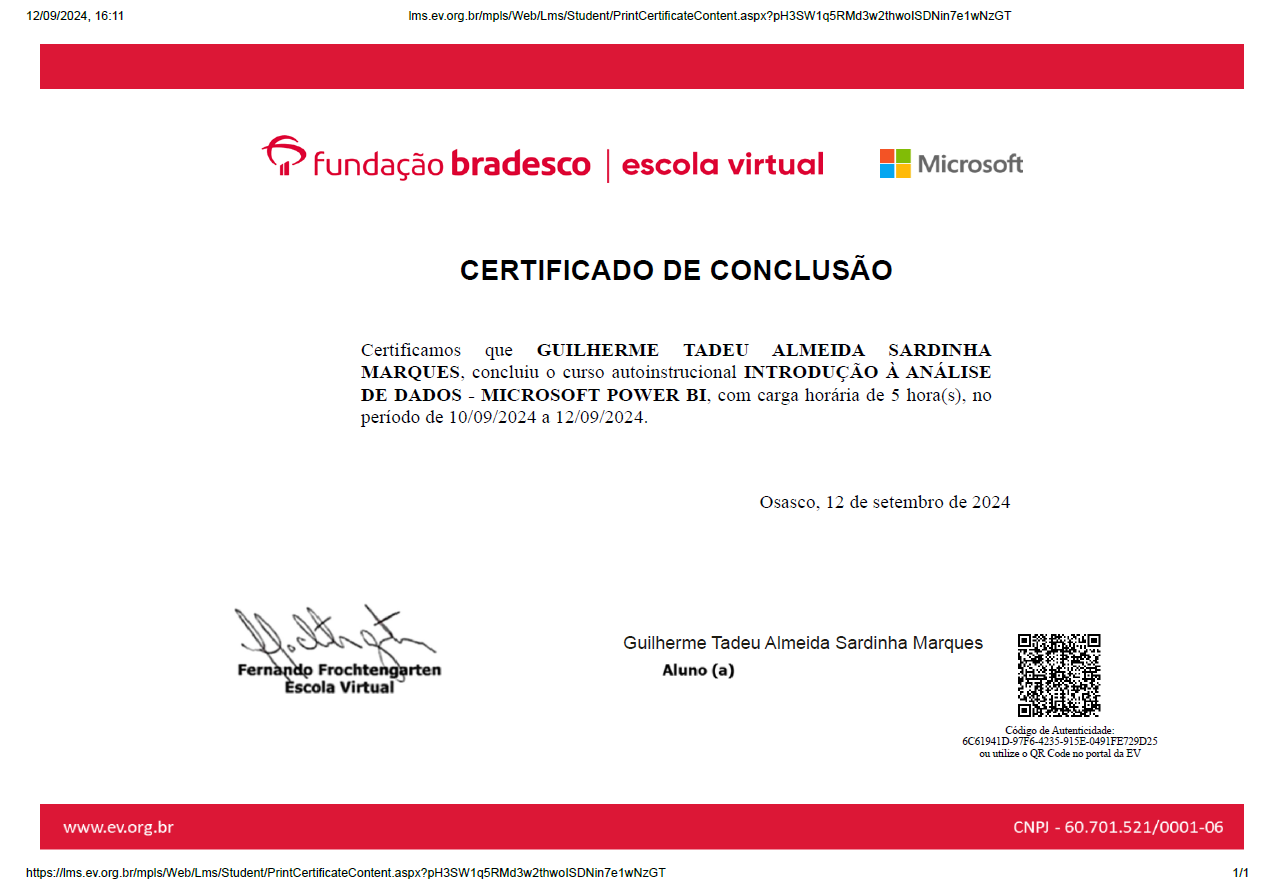 Certificado Introdução ao Power BI