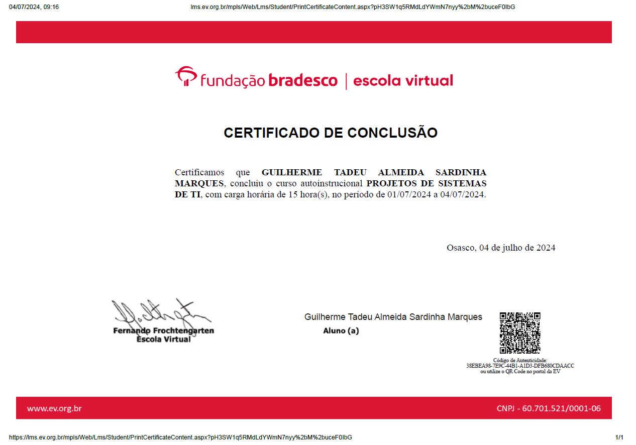 Certificado Sistemas de TI